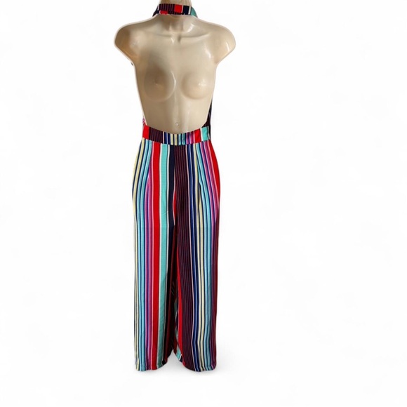 Multi Colored Striped Halter Style Jumpsuit - Picture 2 of 11
